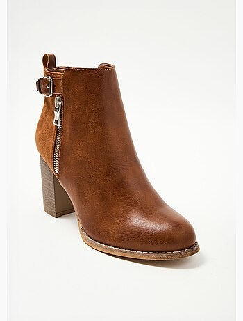 Botas bimateria de tacón alto con hebilla y cremallera - AFIBEL