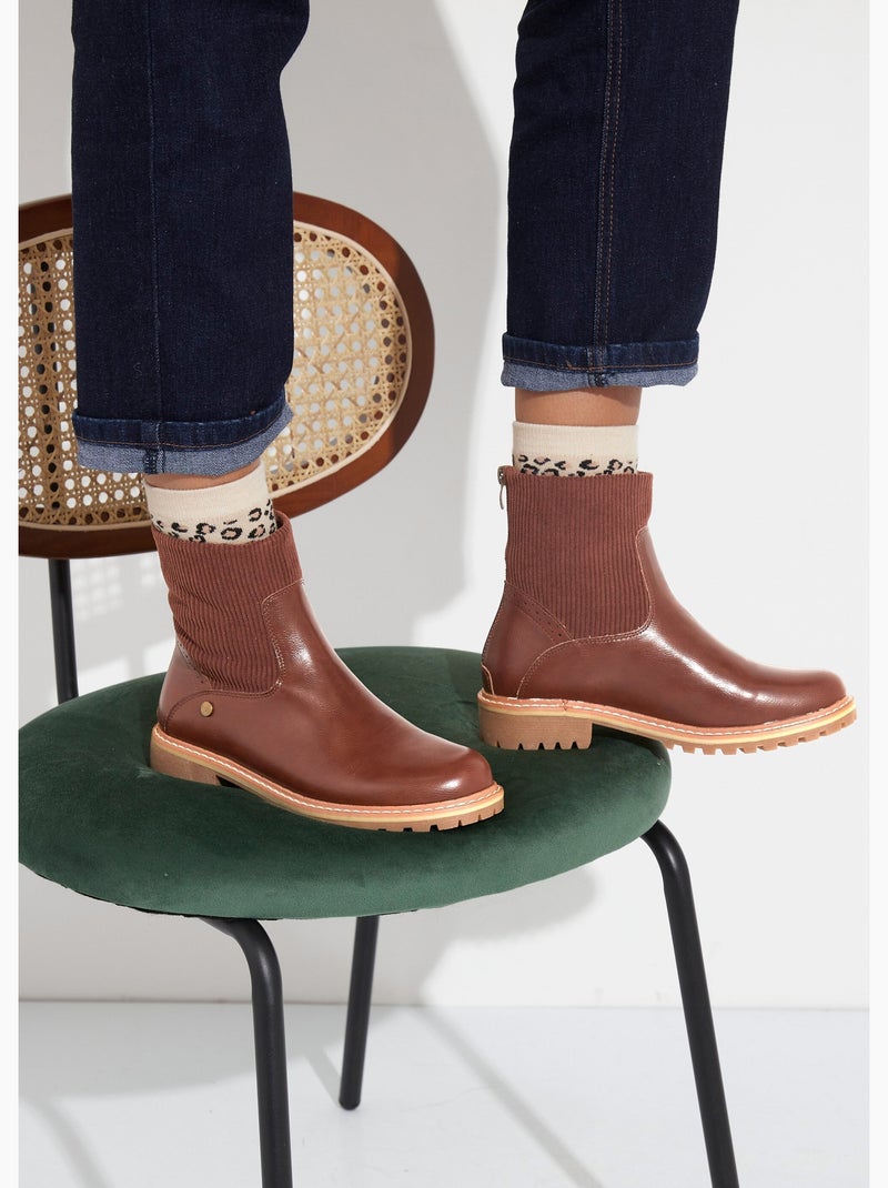 Botas camargue con inserción de terciopelo - afibel Camel - Kiabi
