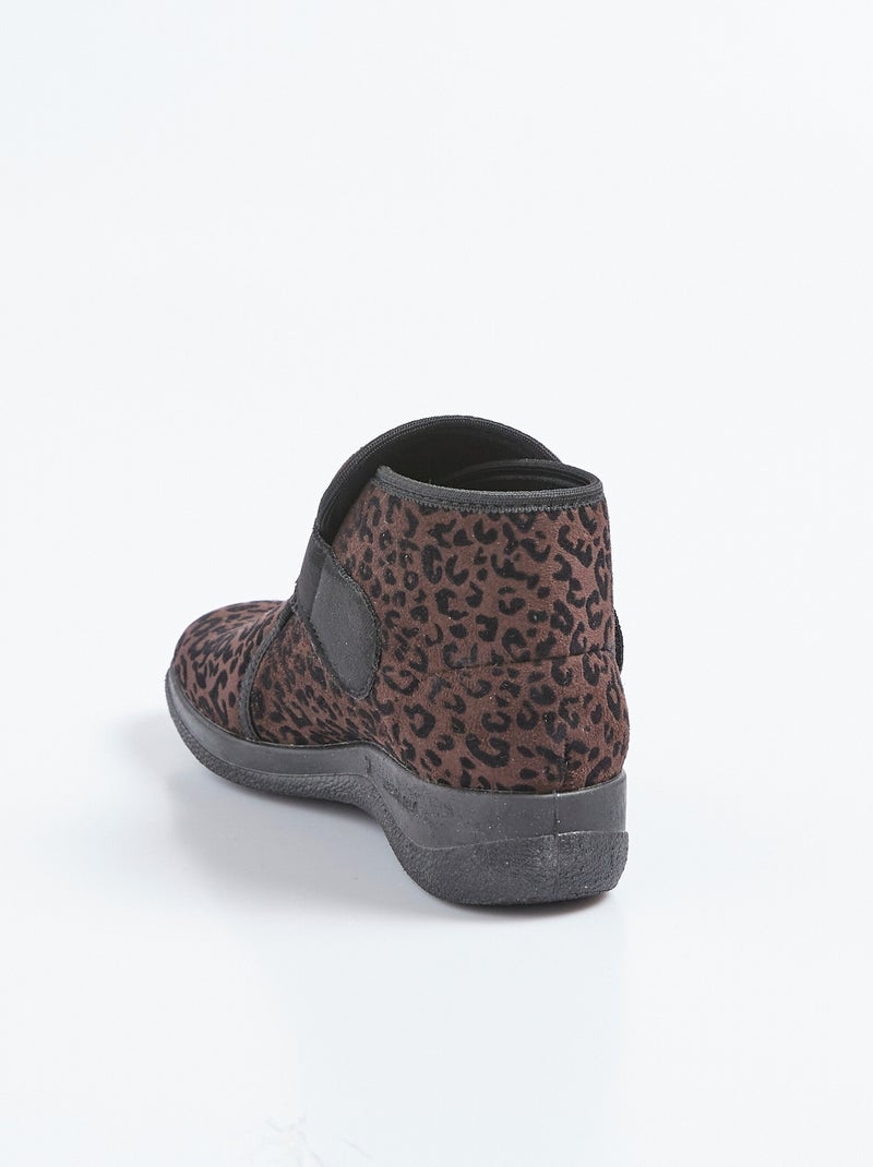 Botas cómodas con velcro de ancho ancho en estampado de leopardo o liso - Afibel Marrón - Kiabi