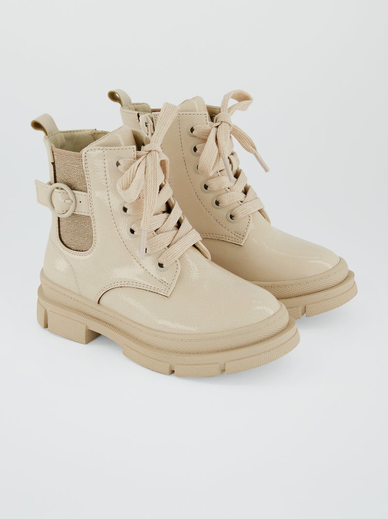 Botas con cordones y suela dentada BEIGE - Kiabi