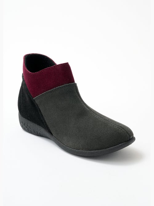 Botas confort con cremallera ancha en piel serraje - Afibel - Kiabi