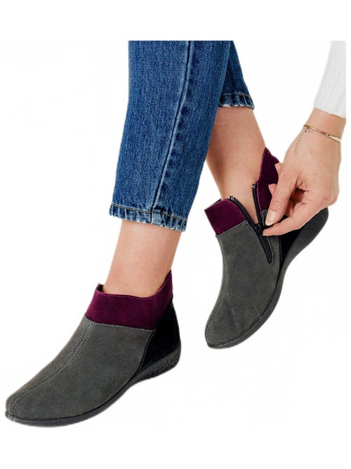 Botas confort con cremallera ancha en piel serraje - Afibel - Kiabi