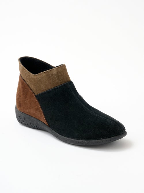 Botas confort con cremallera ancha en piel serraje - Afibel - Kiabi