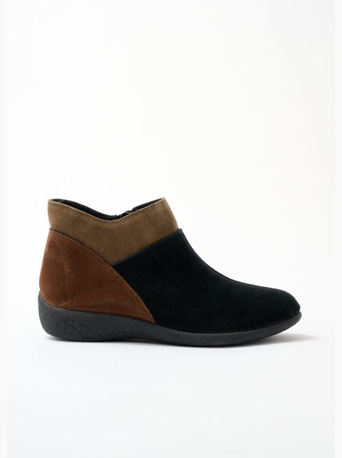 Botas confort con cremallera ancha en piel serraje - Afibel - Kiabi