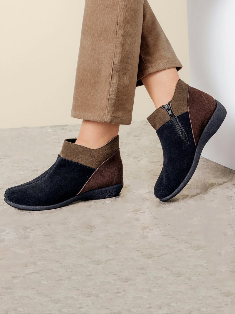 Botas confort con cremallera ancha en piel serraje - Afibel Negro Marrón - Kiabi