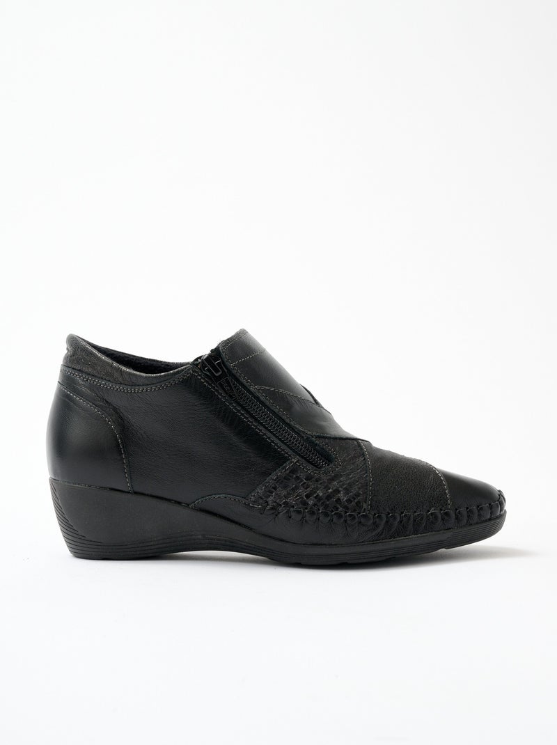 Botas confort de piel con cremallera ancha - Afibel Negro - Kiabi