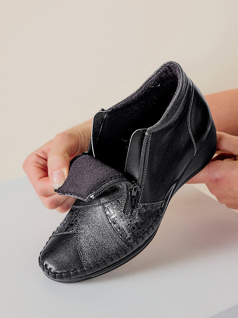 Botas confort de piel con cremallera ancha - Afibel Negro - Kiabi