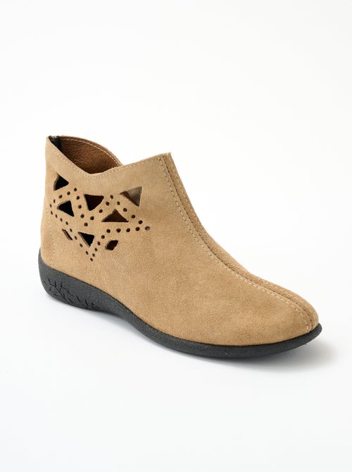 Botas confort de piel serraje con cremallera ancha - Afibel - Kiabi