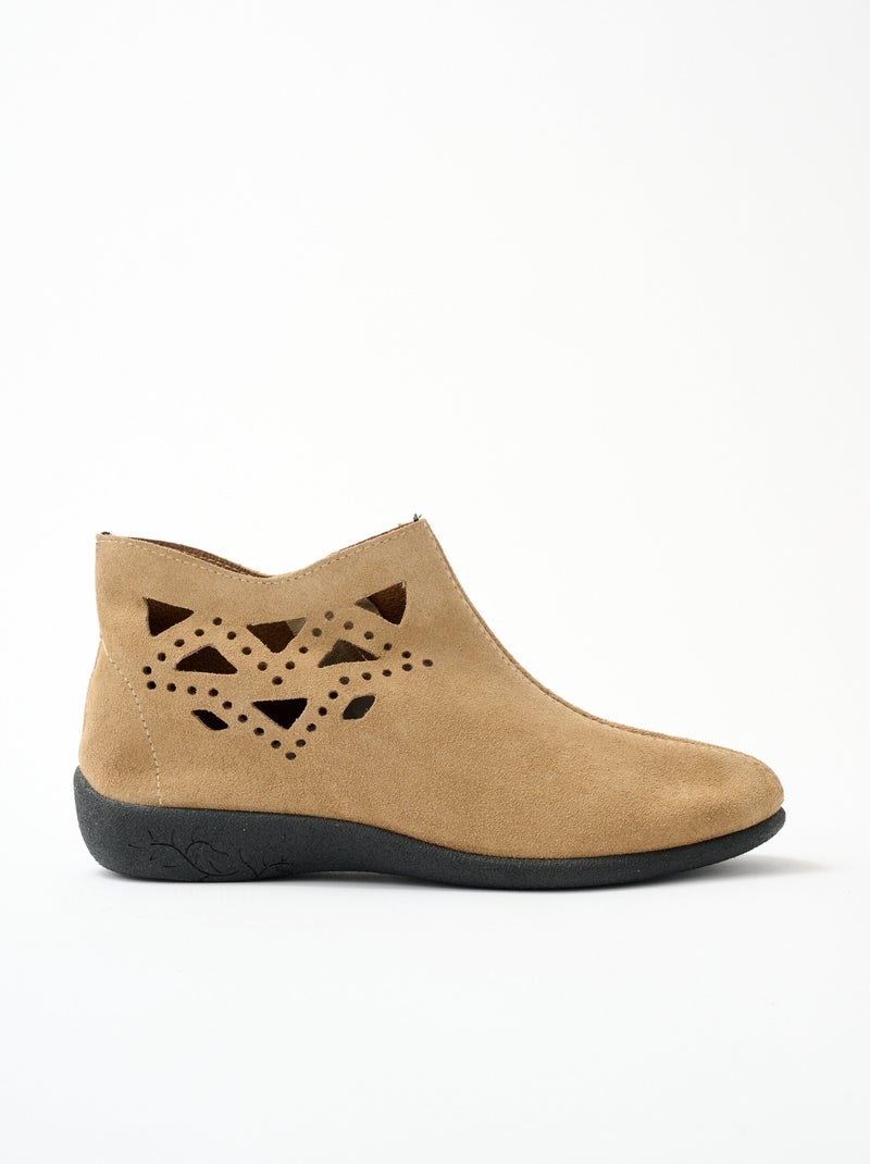 Botas confort de piel serraje con cremallera ancha - Afibel Beige - Kiabi