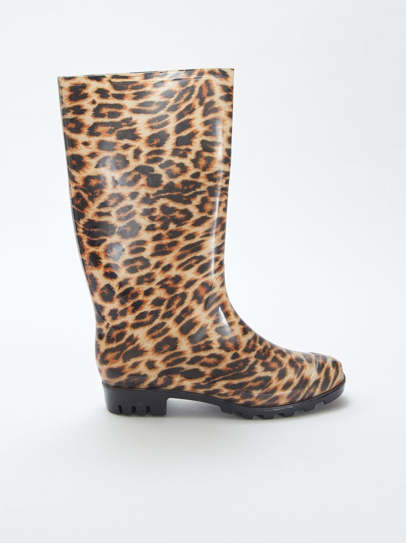 Botas de agua de goma con motivo de leopardo BEIGE - Kiabi
