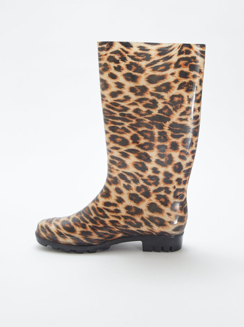 Botas de agua de goma con motivo de leopardo BEIGE - Kiabi