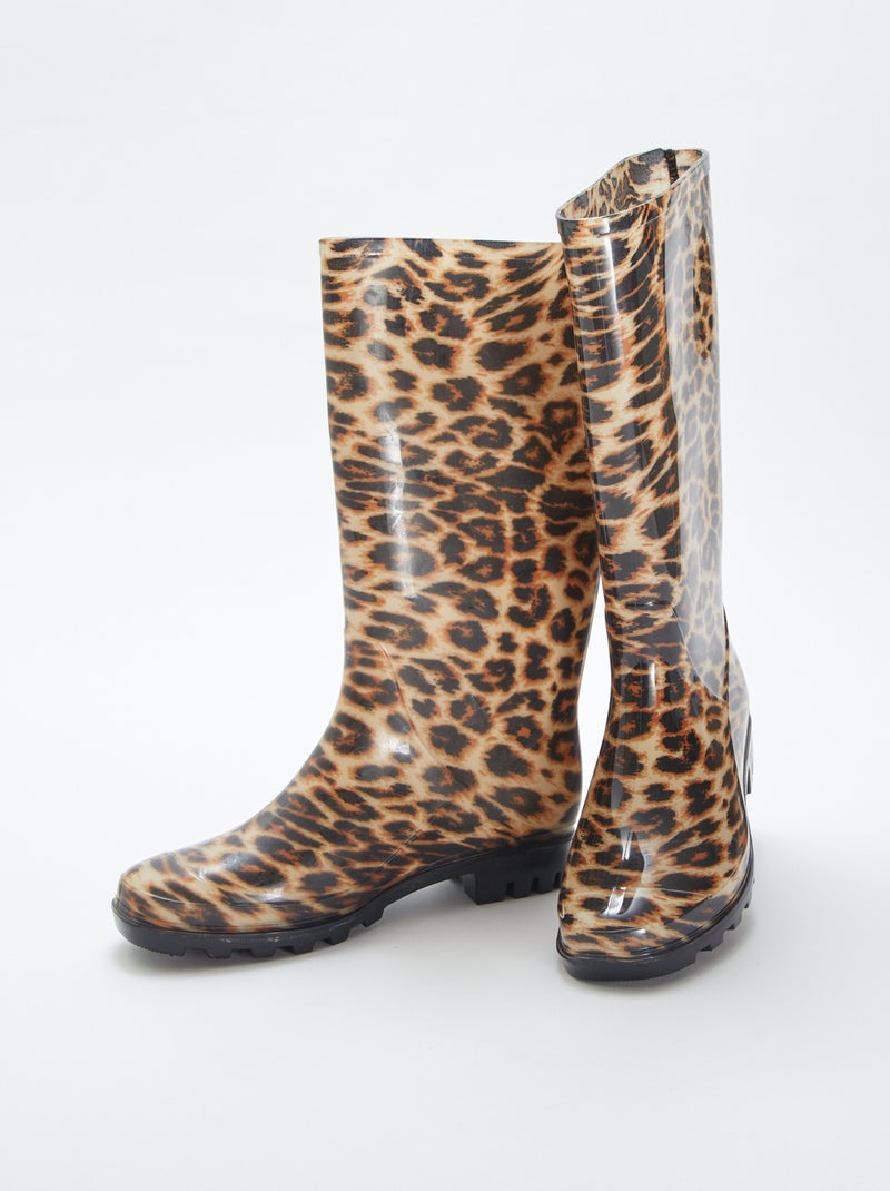 Botas de agua de goma con motivo de leopardo BEIGE - Kiabi