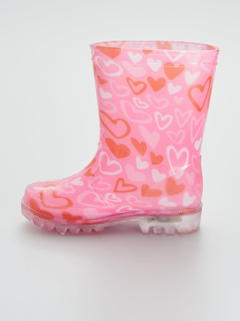 Botas de agua luminosas con 'corazones' ROSA - Kiabi