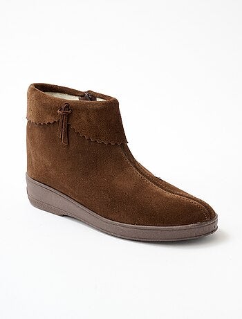 Botas de ante anchas y cómodas con cremallera y forro de piel - afibel