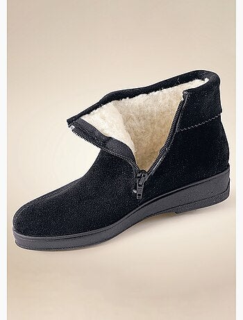 Botas de ante anchas y cómodas con cremallera y forro de piel - Afibel