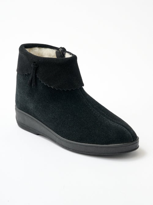 Botas de ante anchas y cómodas con cremallera y forro de piel - Afibel - Kiabi