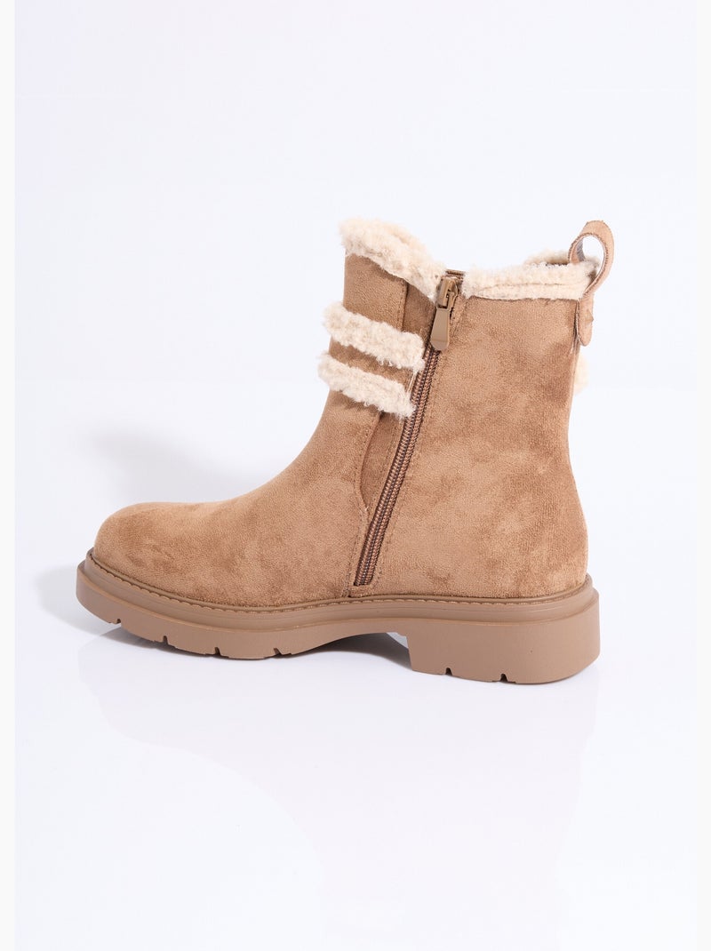 Botas de ante con detalles efecto lana - AFIBEL Camel - Kiabi
