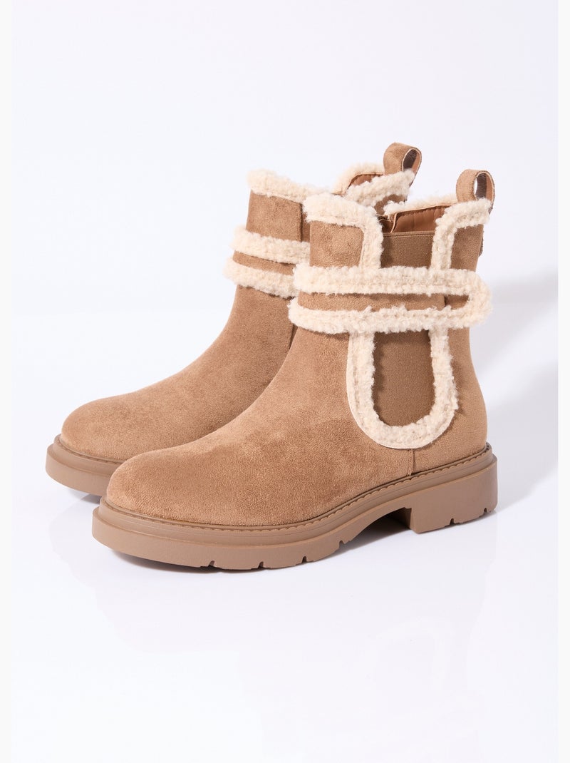 Botas de ante con detalles efecto lana - AFIBEL Camel - Kiabi