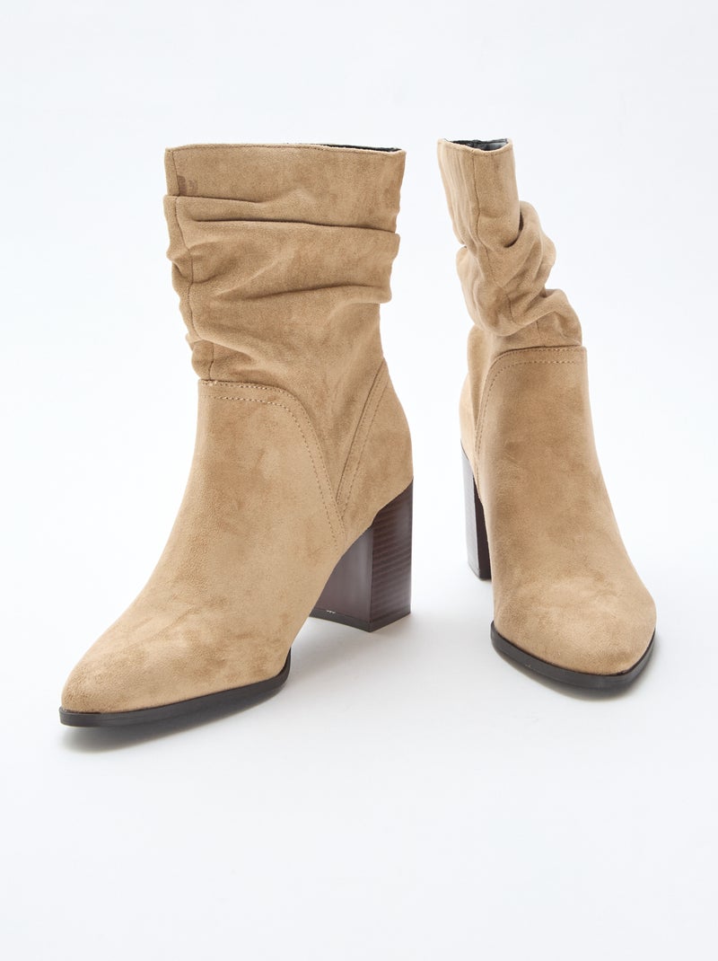 Botas de antelina con efecto plisado Beige - Kiabi
