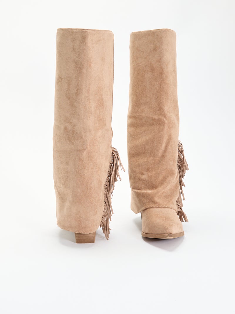 Botas de antelina con flecos Beige - Kiabi