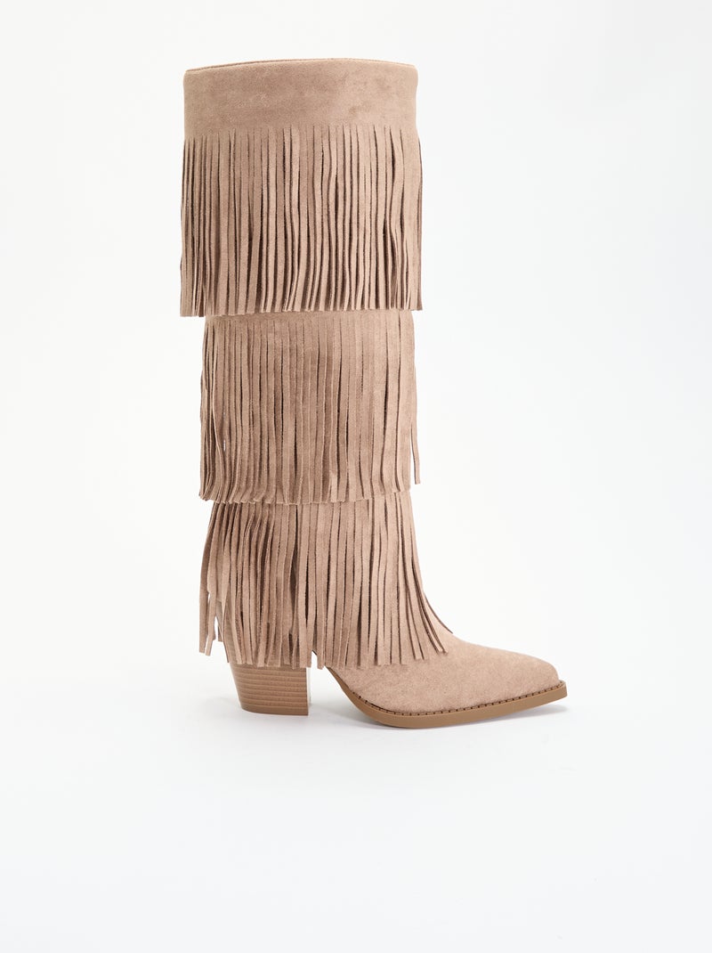 Botas de antelina con flecos Beige - Kiabi