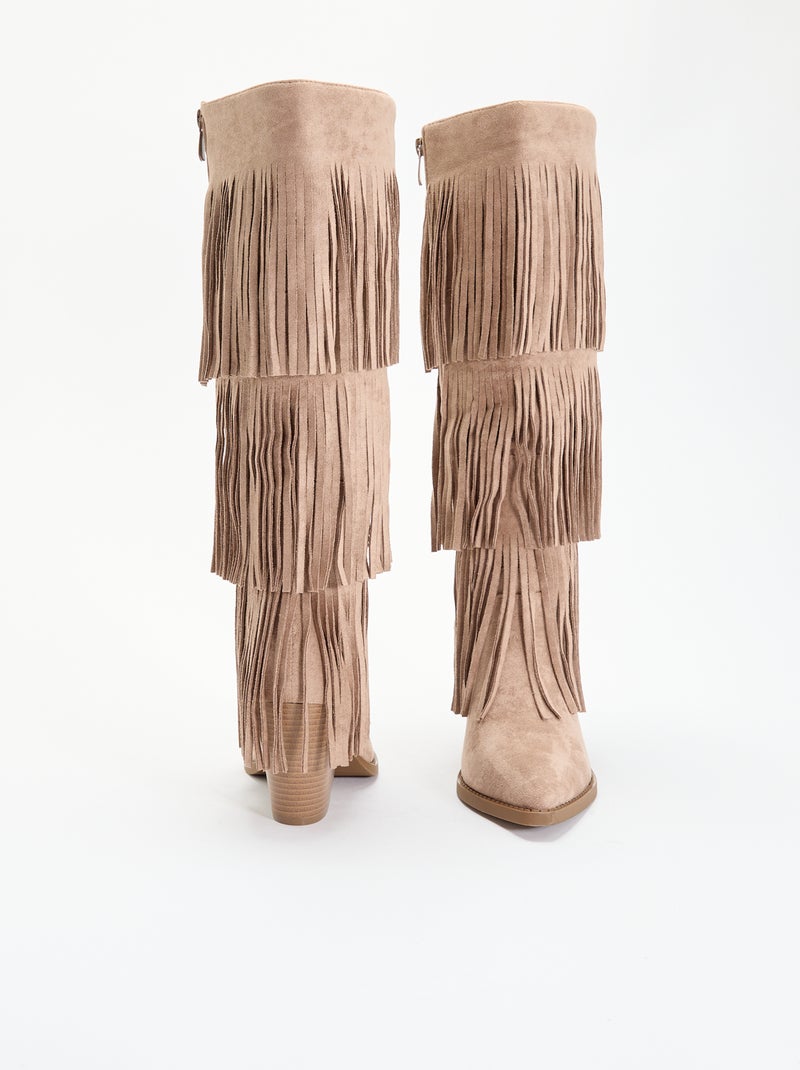 Botas de antelina con flecos Beige - Kiabi