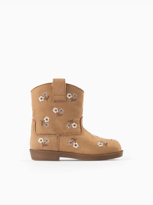 Botas de antelina con flores bordadas - Kiabi Botas de antelina con flores bordadas - Kiabi