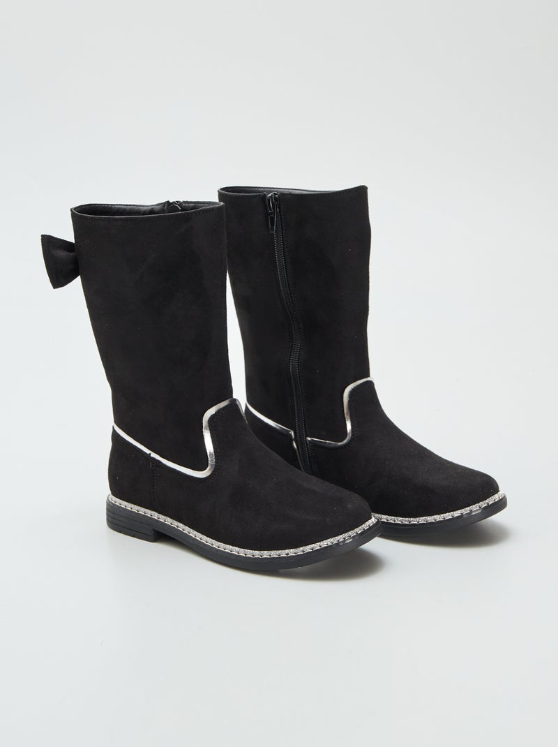 Botas de antelina con lazo NEGRO - Kiabi