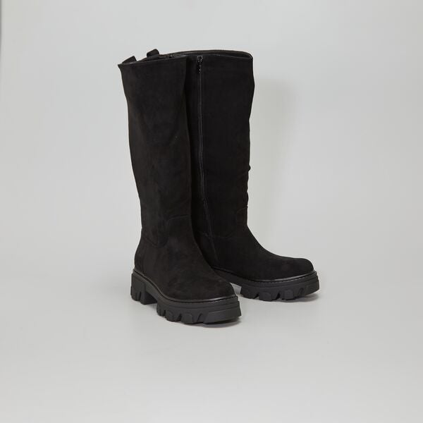 Botas de antelina con suela gruesa Mujer talla 34 a 48 - NEGRO - Kiabi -  36,00€