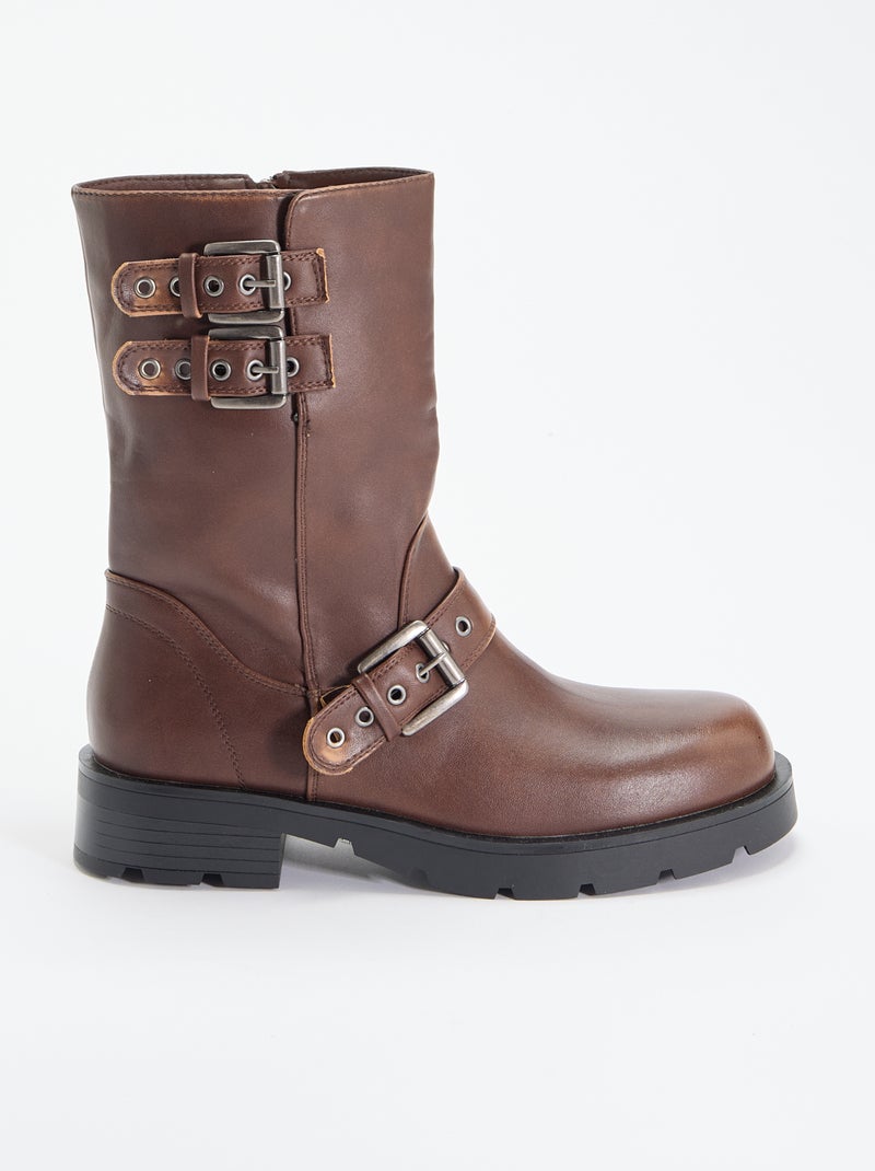 Botas de caña alta de polipiel con tira decorativa Marron - Kiabi