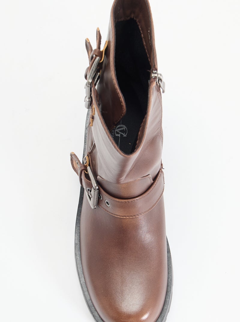 Botas de caña alta de polipiel con tira decorativa Marron - Kiabi