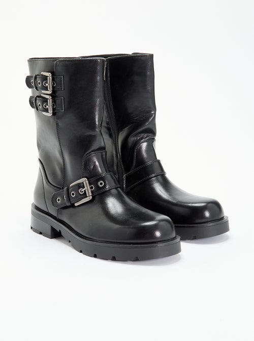 Botas de caña alta de polipiel con tira decorativa - Kiabi