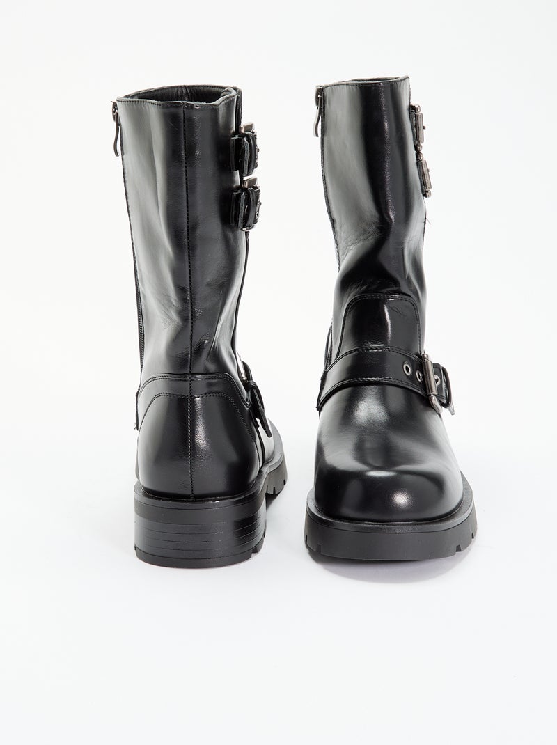 Botas de caña alta de polipiel con tira decorativa Negro - Kiabi
