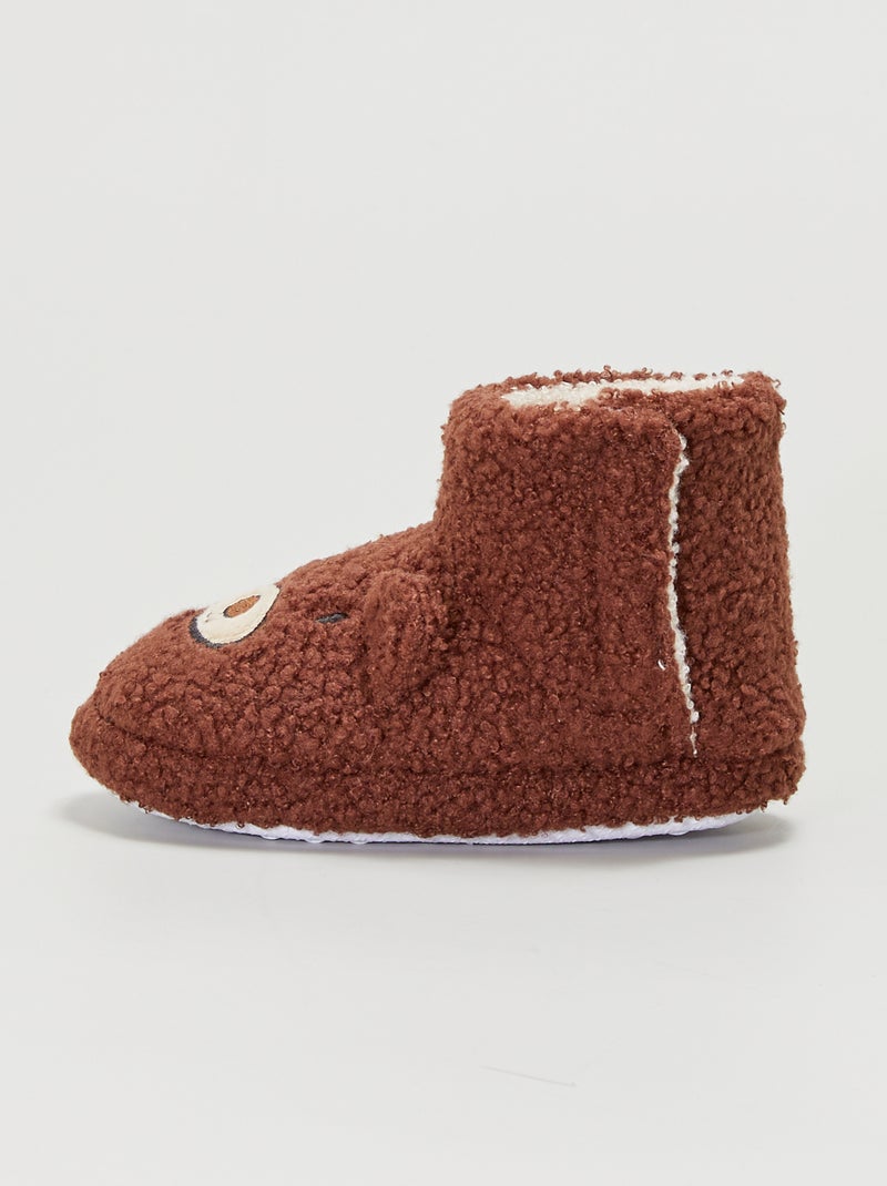 Botas de casa de borreguito 'oso' marrón chocolate - Kiabi