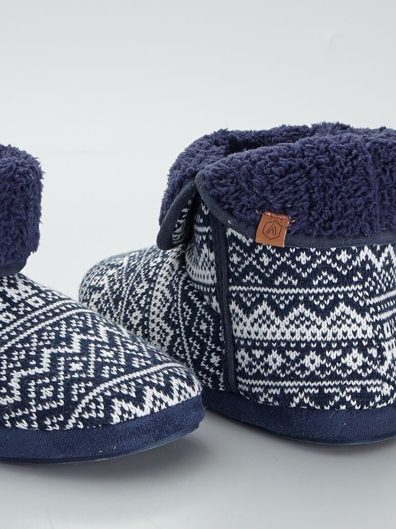 Botas de casa de punto tricotado de jacquard AZUL - Kiabi