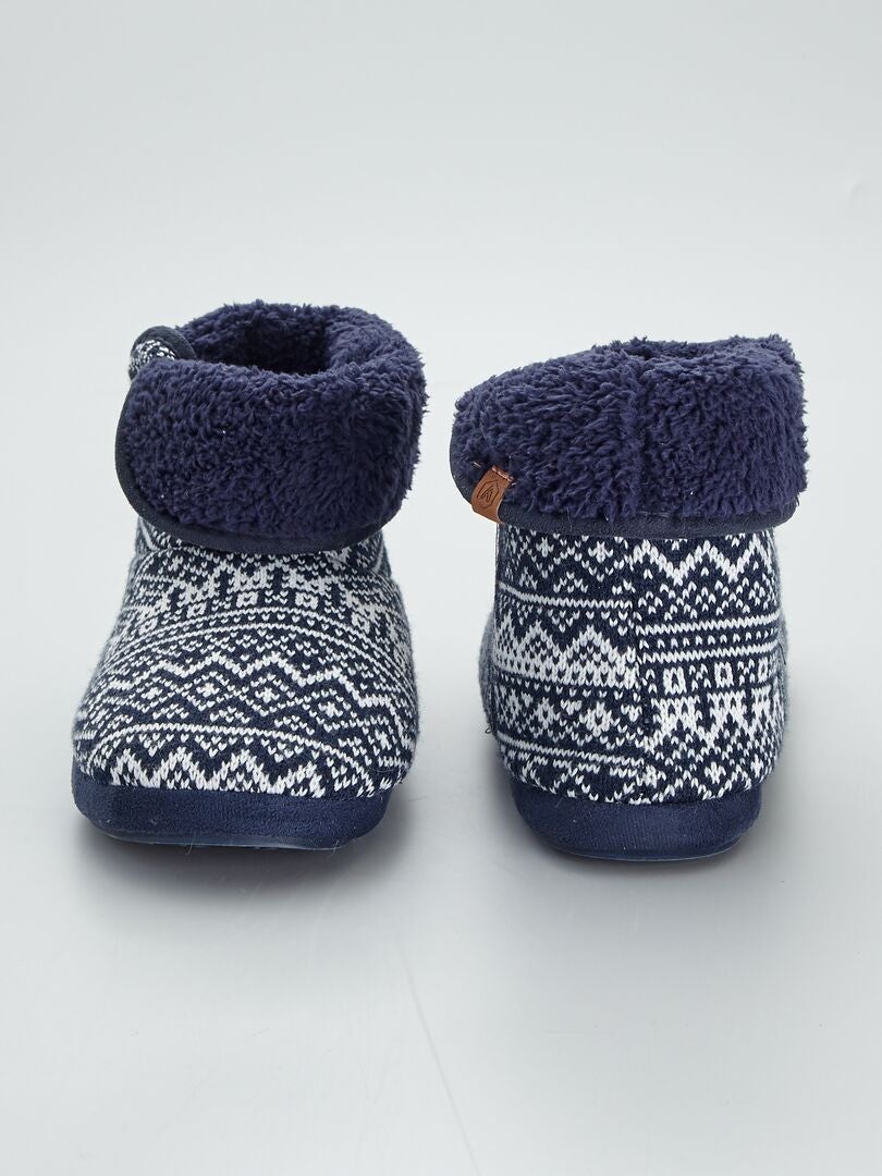 Botas de casa de punto tricotado de jacquard AZUL - Kiabi