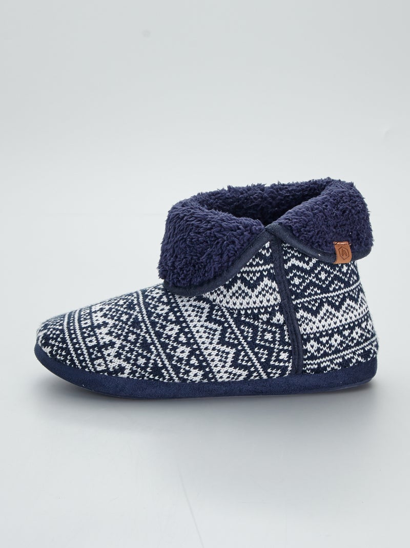 Botas de casa de punto tricotado de jacquard AZUL - Kiabi