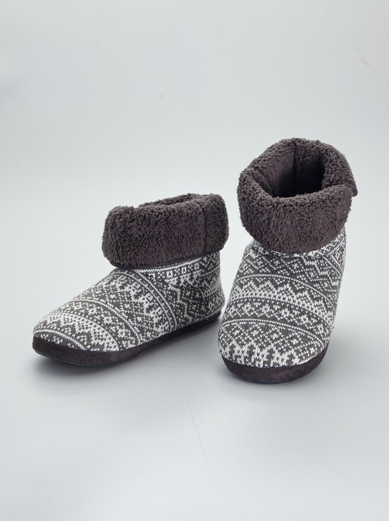 Botas de casa de punto tricotado de jacquard gris - Kiabi