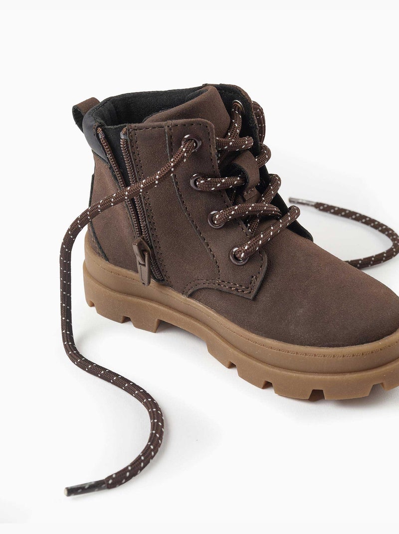 Botas de montaña de antelina con cordones Marrón - Kiabi