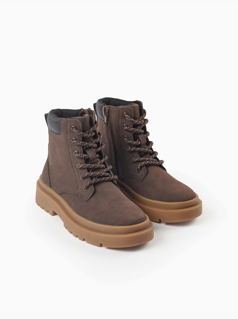 Botas de montaña de antelina con cordones Marrón - Kiabi