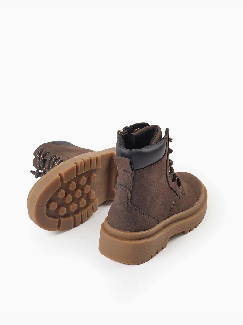 Botas de montaña de antelina con cordones Marrón - Kiabi