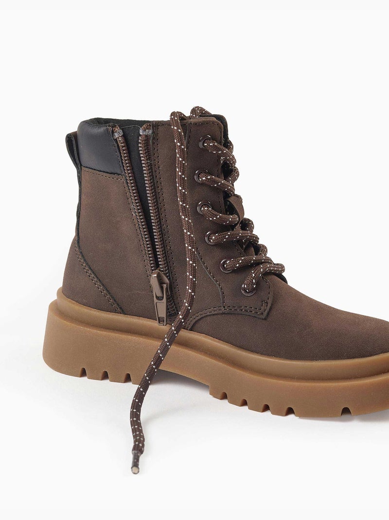 Botas de montaña de antelina con cordones Marrón - Kiabi