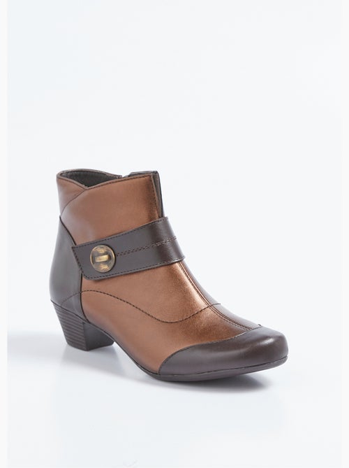 Botas de piel con cremallera y tacón bajo - Afibel - Kiabi