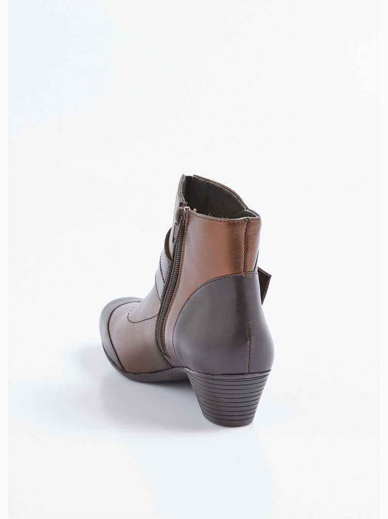 Botas de piel con cremallera y tacón bajo - Afibel Bronce - Kiabi