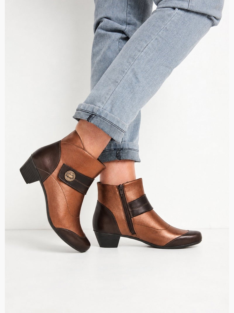 Botas de piel con cremallera y tacón bajo - afibel Bronce - Kiabi