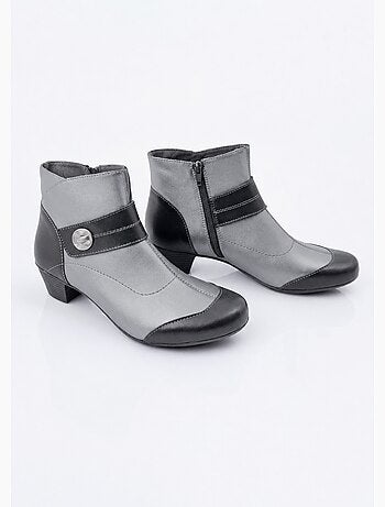 Botas de piel con cremallera y tacón bajo - afibel