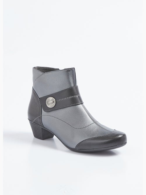 Botas de piel con cremallera y tacón bajo - Afibel - Kiabi