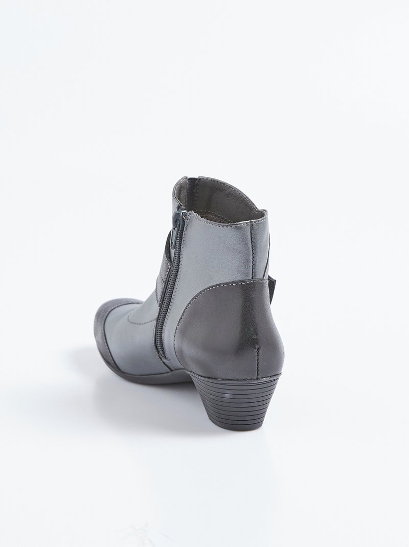 Botas de piel con cremallera y tacón bajo - Afibel Gris - Kiabi