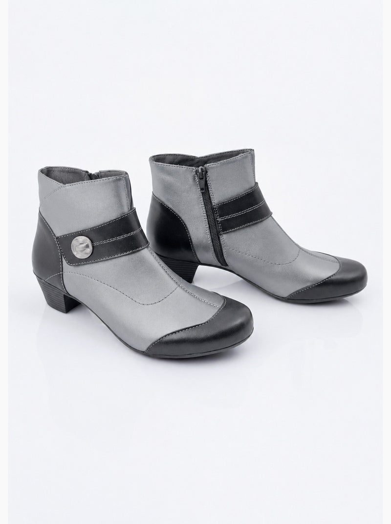 Botas de piel con cremallera y tacón bajo - afibel Gris - Kiabi
