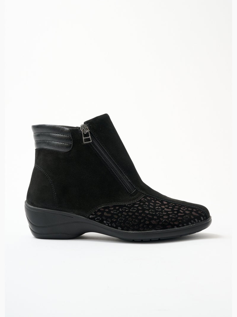 Botas de piel nobuck con laterales elásticos - Afibel Negro - Kiabi